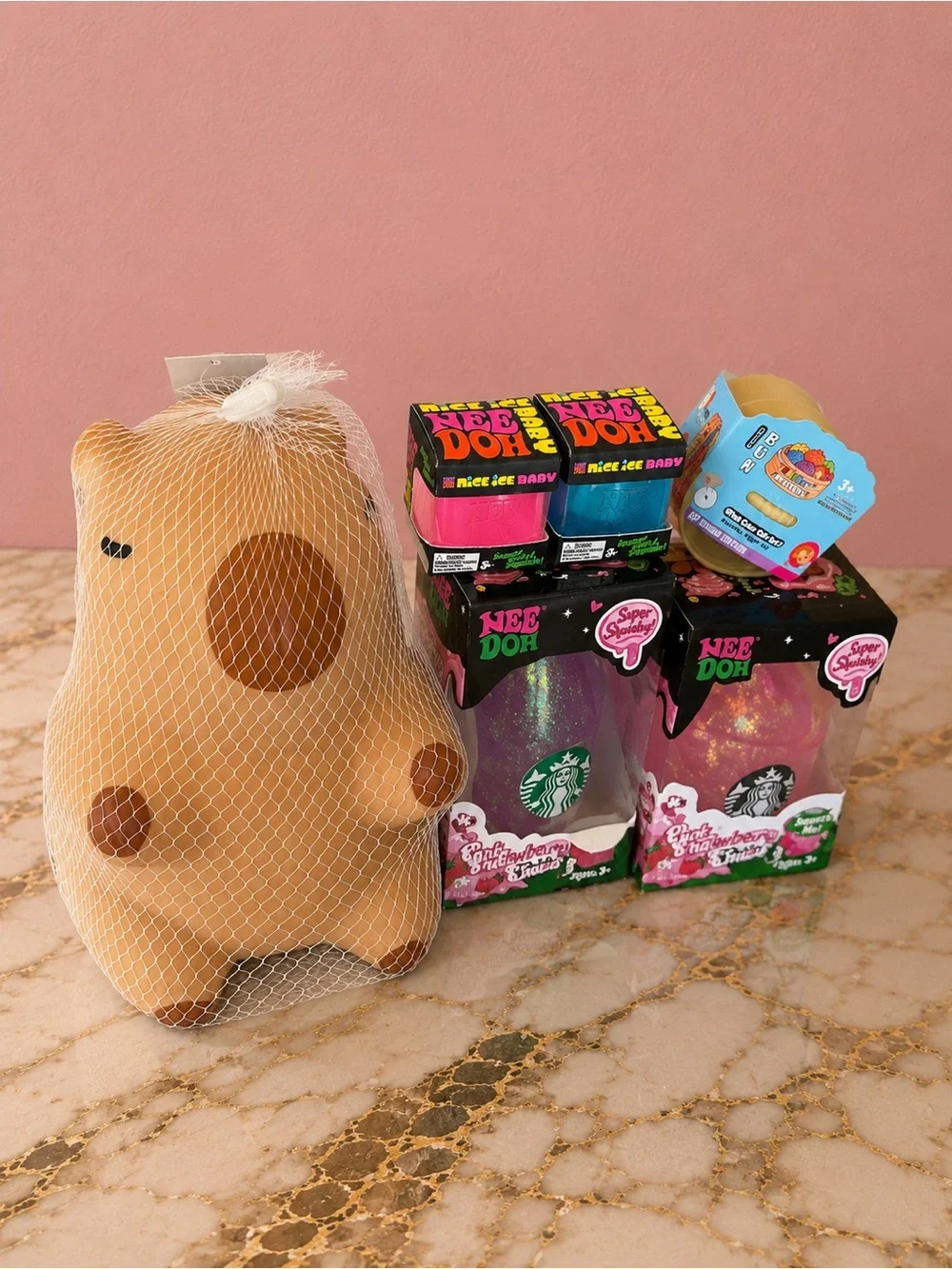 Starbucks Pink & Purple Glitter, Capybara, Nice Ice Babies NeeDoh &Dumpling mini